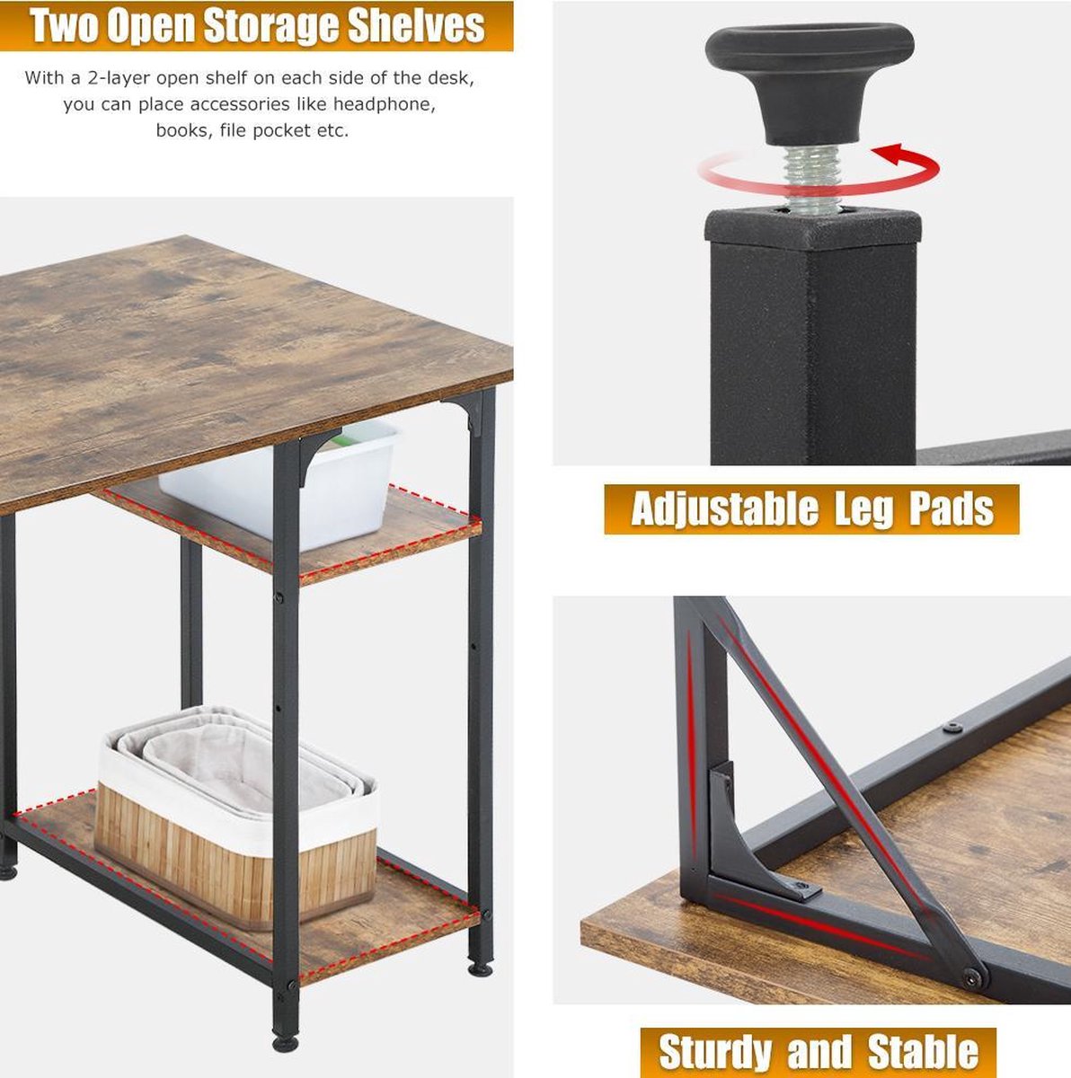 FDW CD-B6810- VINTAGE Vintage Design Desk - Modern stylish design - 121.92x60.96x76.2 cm - Brown/Black