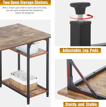 FDW CD-B6810- VINTAGE Vintage Design Desk - Modern stylish design - 121.92x60.96x76.2 cm - Brown/Black