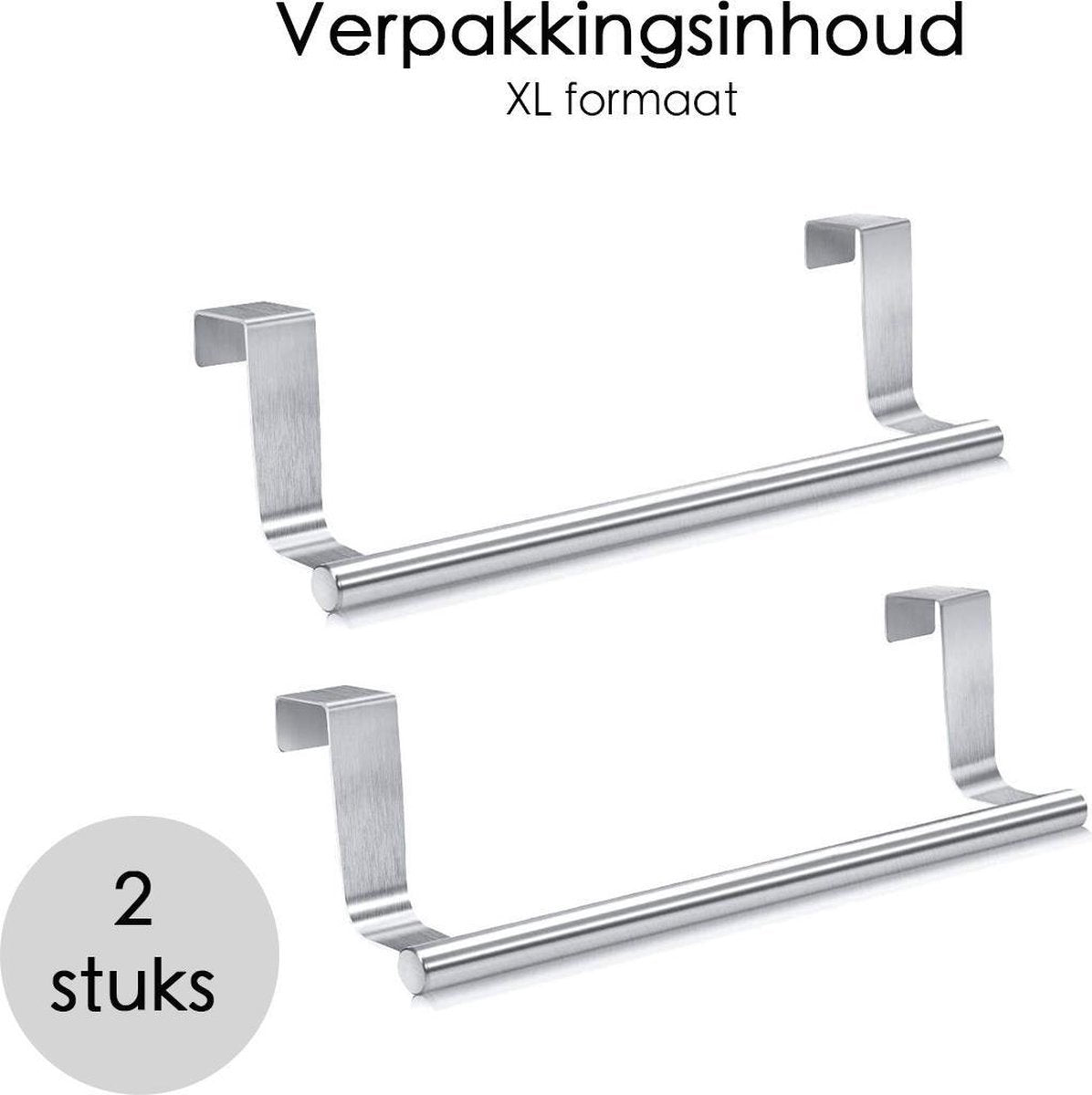 2 stuks keuken handdoekenrek - deurhanger - RVS - 23.5cm