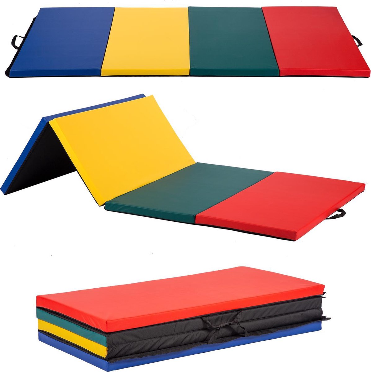Best Massage YM-R4-CM Premium Opvouwbare yoga mat - 5 cm dik - Blauw, rood, geel, groen