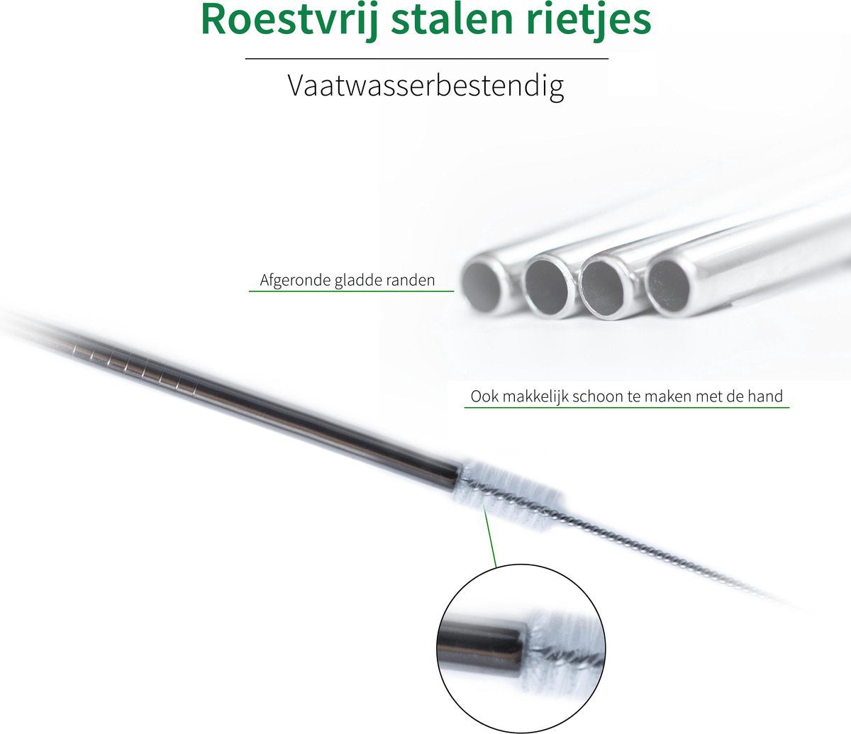 RVS rietjes - Set van 10 (8 rietjes + 2 borsteltjes) - Roestvrijstalen rietjes - 4 rechte en 4 gebogen