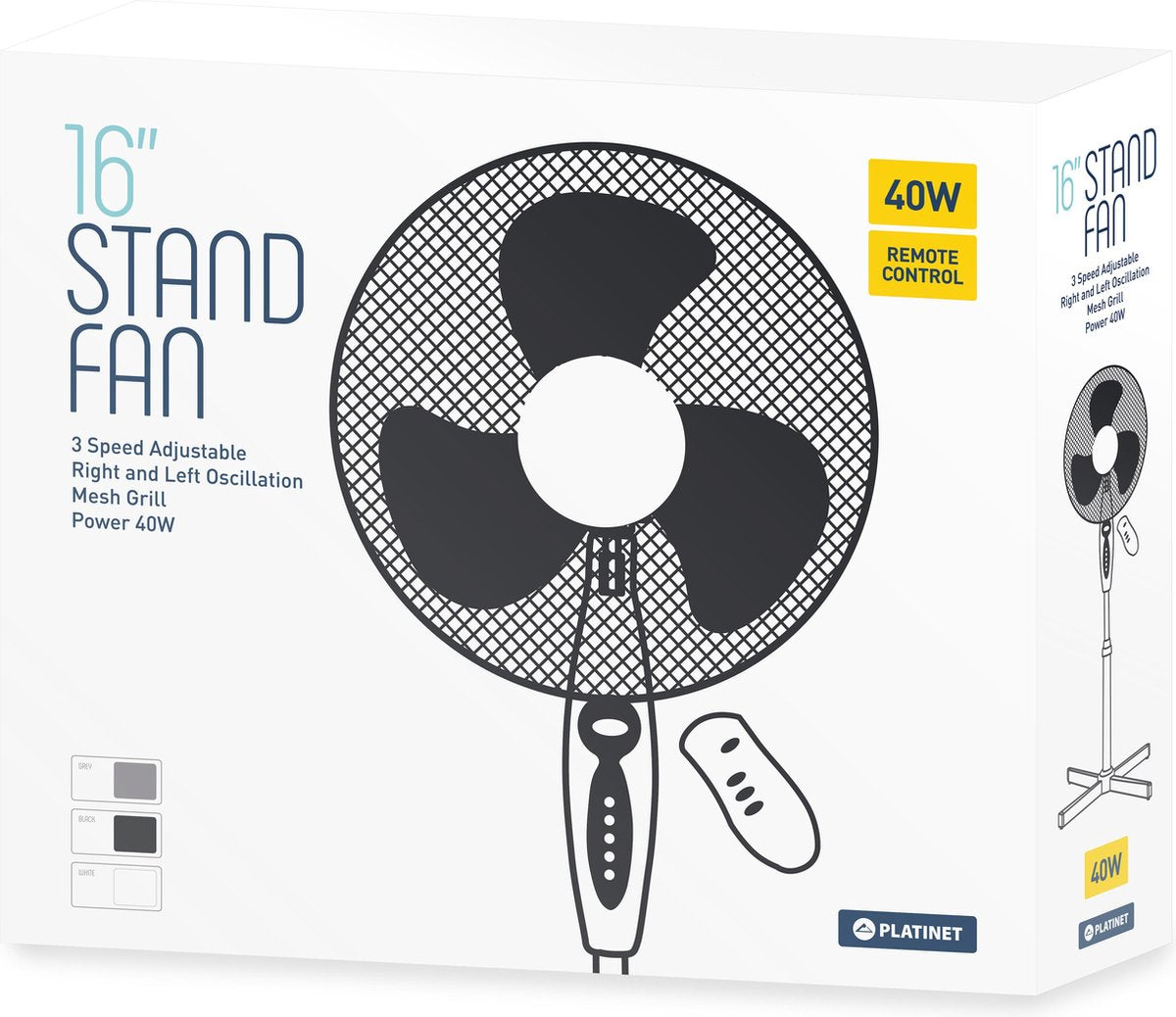 PLATINET PRSF16W Staande vloerventilator 40W oscillerend 41 cm (16 inch) met afstandsbediening wit