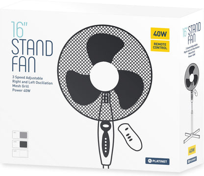 PLATINET PRSF16W Staande vloerventilator 40W oscillerend 41 cm (16 inch) met afstandsbediening wit