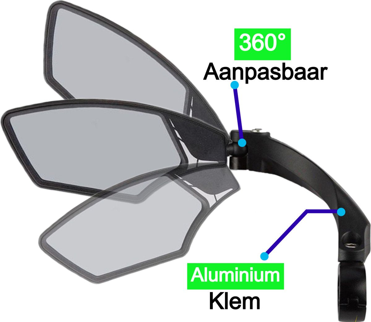 Fietsspiegel – Links – Licht Dimmend Glas – Ebike – 360° Verstelbaar