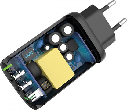 Fontastic 260711 Loose AC Charger USB-A and 2 x Type-C - Fast Charger - 65W - Black