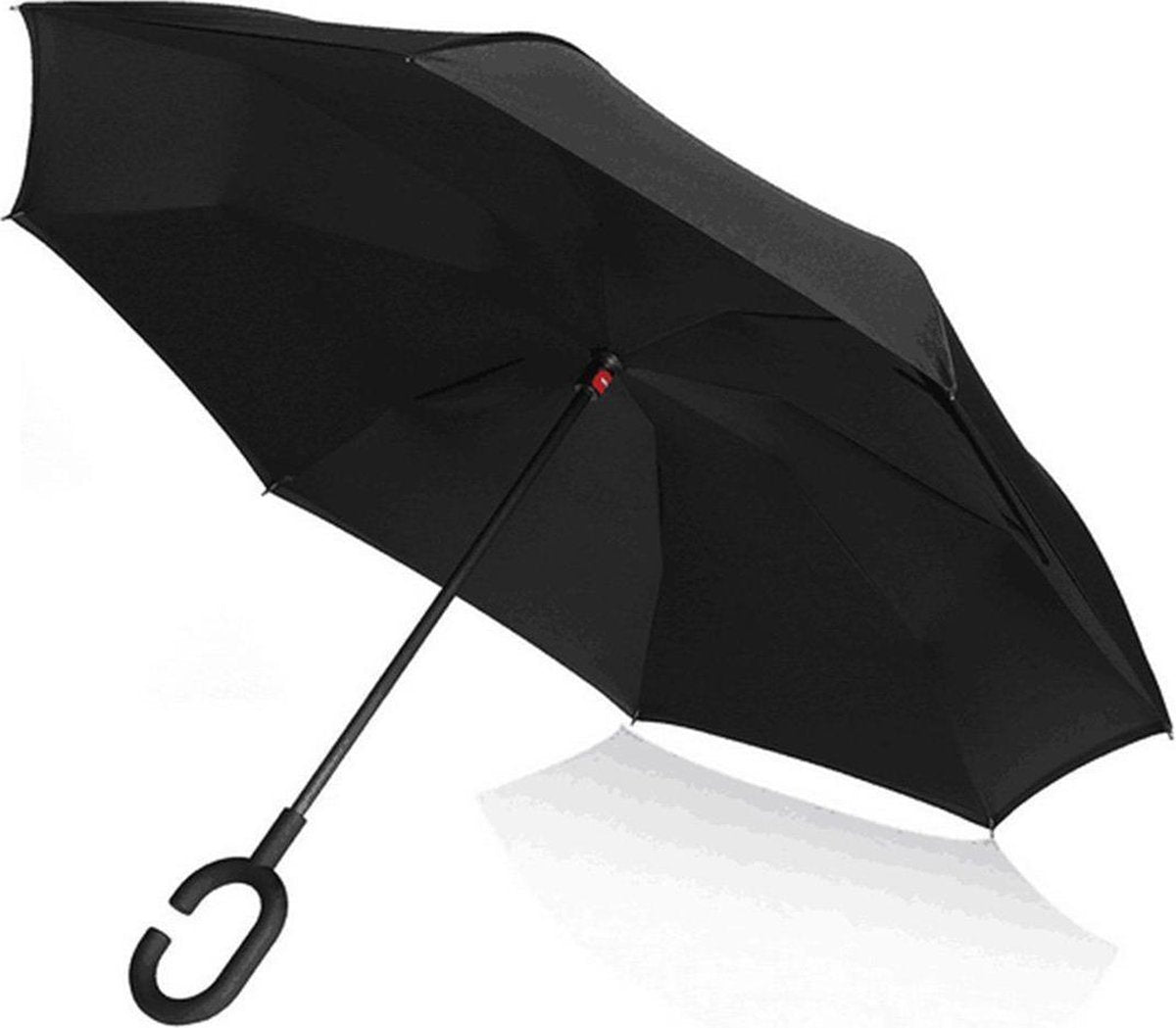 PLATINET PLUCHB Umbrella with C handle semi-automatic polyester black