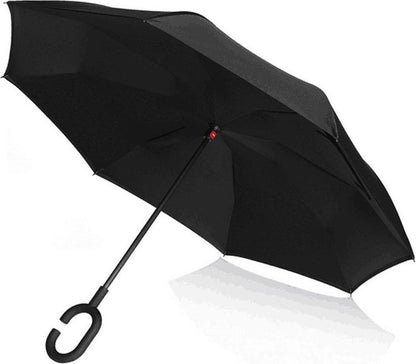 PLATINET PLUCHB Umbrella with C handle semi-automatic polyester black