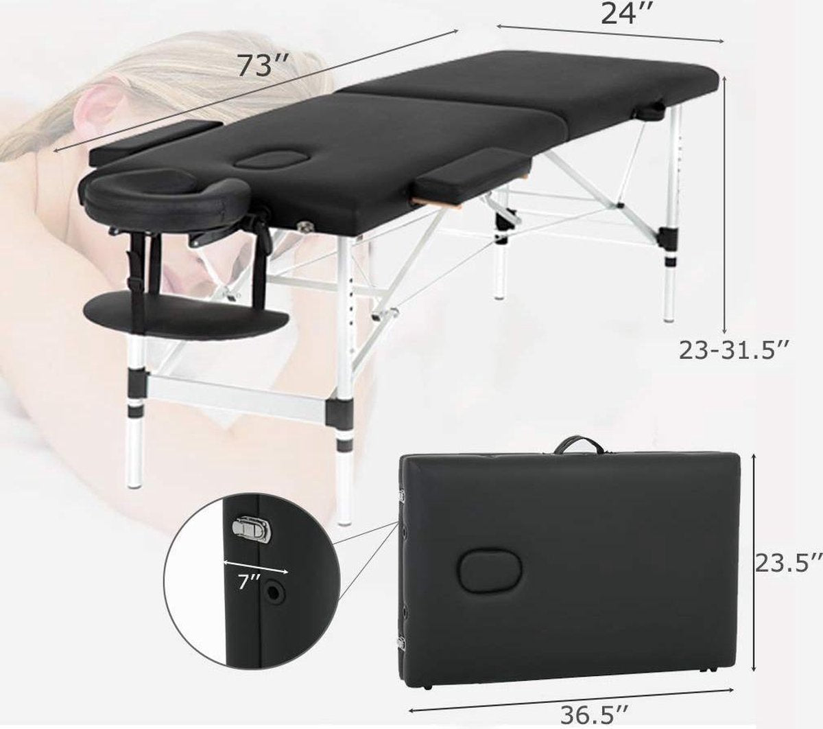 BestMassage BT-ALMT4260 - Massagetafel - 186 cm - Zwart
