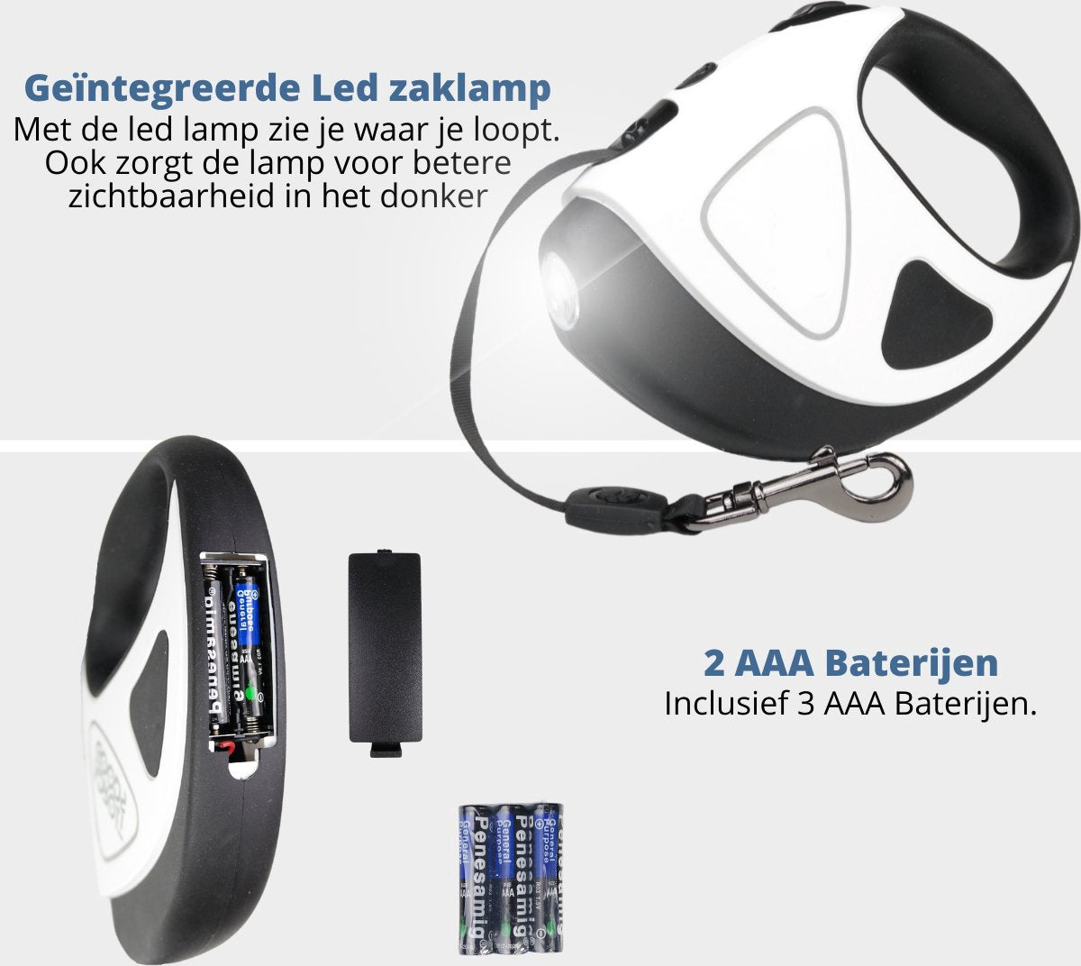 AdroitGoods Rollijn Hond - Zaklamp - Kleine Hondenrassen (5-30 kg) - Hondenriem - Looplijn - Hondenlijn - Reflecterend