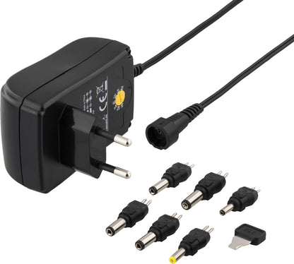 Deltaco PSR-15B Universal Power Adapter - 18W - 6 Interchangeable Connectors - Black