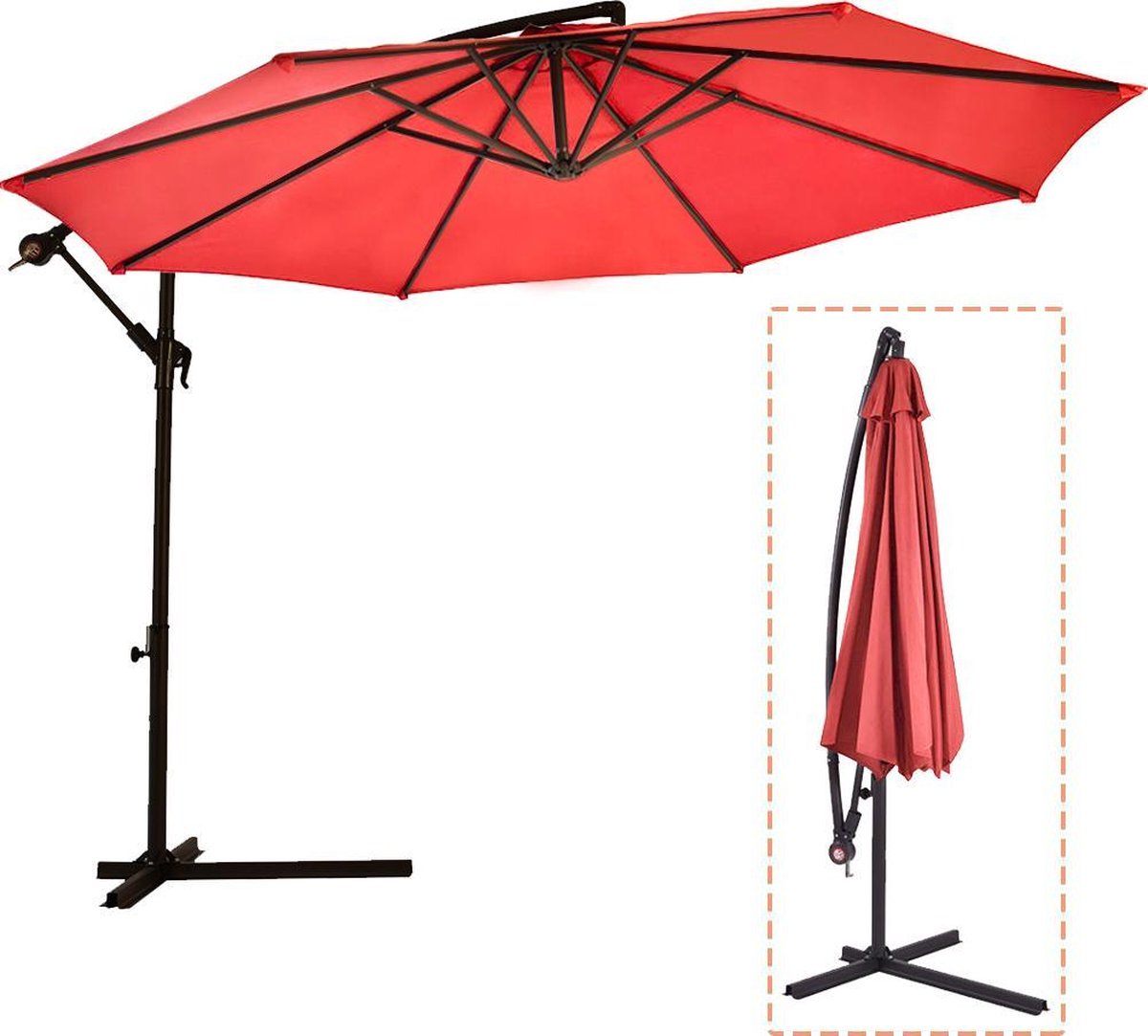 FDW HU-D1083-Red Zweefparasol - 304.8 cm - Rood