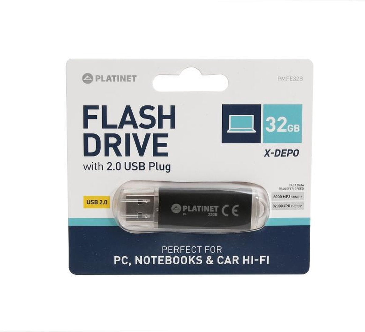 PLATINET PMFE32(B), USB 2.0 X-Depo, USB geheugenstick, 32Gb, zwart