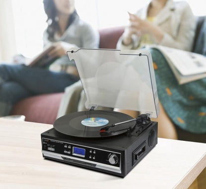 Technaxx TX-22+ Platenspeler en cassettedeck met digitaliseer functie naar USB of SD, ingebouwde speakers en Bluetooth, Zwart
