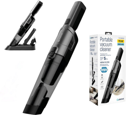 Platinet Draadloze Auto Stofzuiger PRO - HEPA-filter - 2800mAh - 75W - USB-C - incl. mondstukken en opbergstandaard