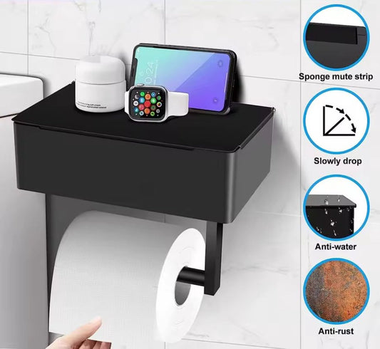 Multifunktionaler Toilettenpapierhalter mit Feuchttuchbox & Telefonablage – Selbstklebend oder zum Schrauben