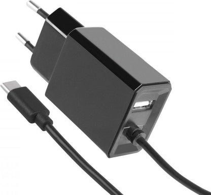 Fontastic 251696 AC Oplader DIAMOND Type-C 1.2 meter + USB-A BLACK - 5V - 3.4A - 17 Watt