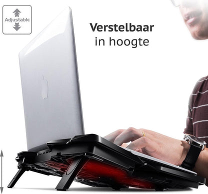 Promate AIRBASE-3.BLACK, Laptop Koeler Cooling Stand | 4 Ventilatoren | Instelbare ventilator snelheid | USB Hub| tot 17 inch (Zwart)