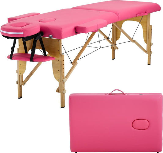 BestMassage MT-296-Pink - Massagetafel, 186 cm, hoogte verstelbaar, tweevoudig inklapbaar, gezichtskussen, draagbaar, draagtas, Roze
