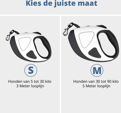 AdroitGoods Rollijn Hond - Zaklamp - Kleine Hondenrassen (5-30 kg) - Hondenriem - Looplijn - Hondenlijn - Reflecterend