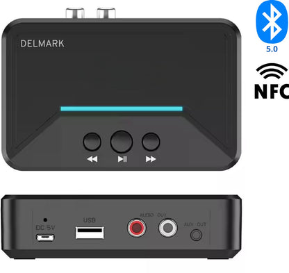 Delmark Bluetooth Ontvanger - BT 5.0 Receiver - 3.5mm AUX jack en RCA uitgang - HiFi Stereo Adapter - Bluetooth naar Aux - Bluetooth naar RCA