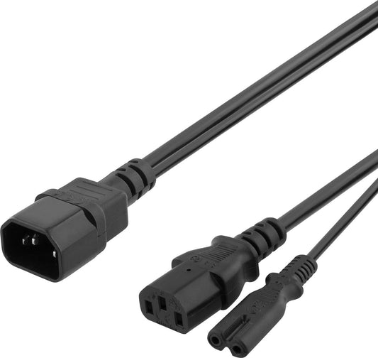 DELTACO DEL-109YA Y-splitter netsnoer C14 naar C13 + C7 - 50 cm - zwart
