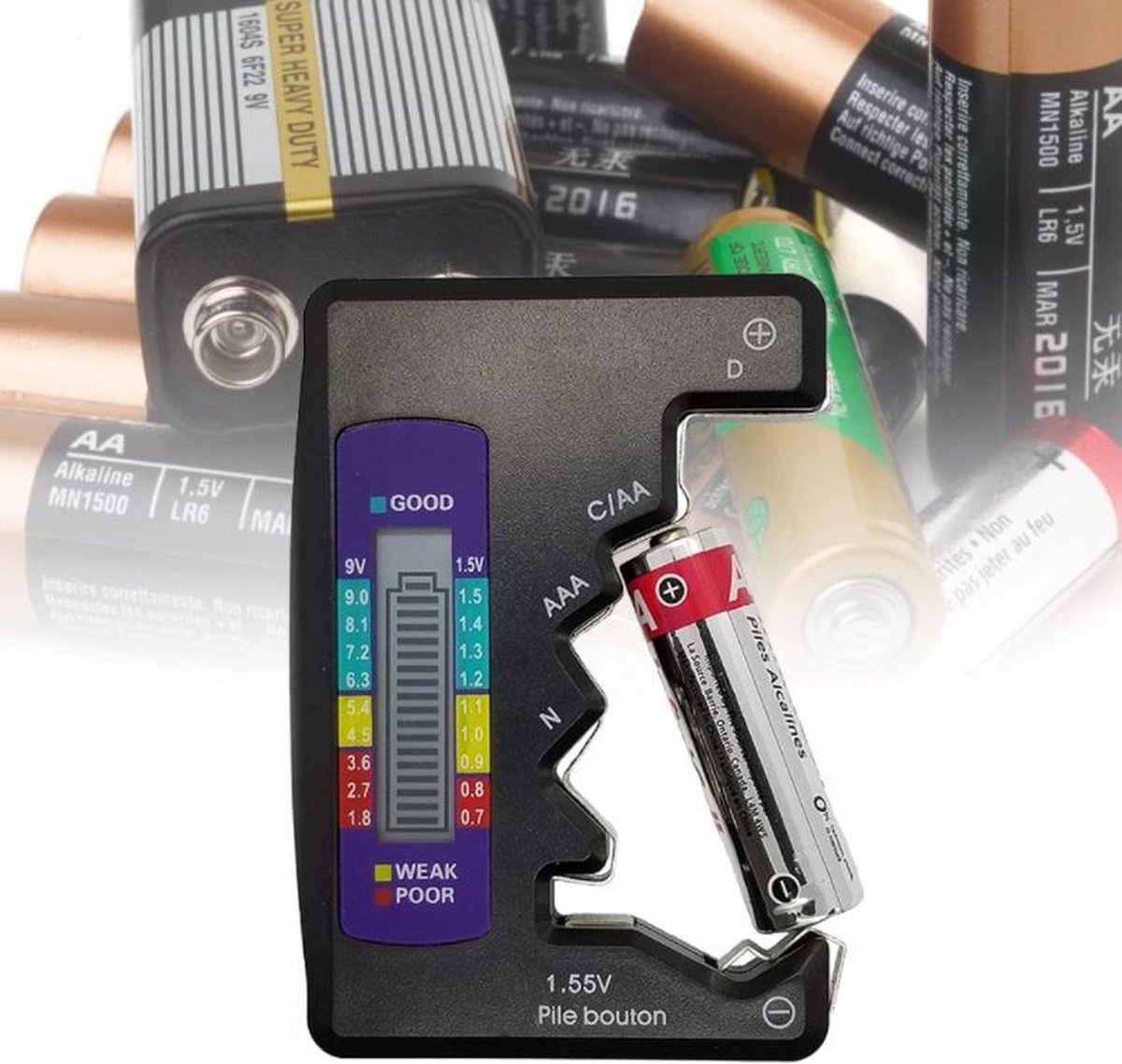 Digitale Batterij Tester – Universeel voor AA, AAA, C, D, 9V en Knoopcelbatterijen