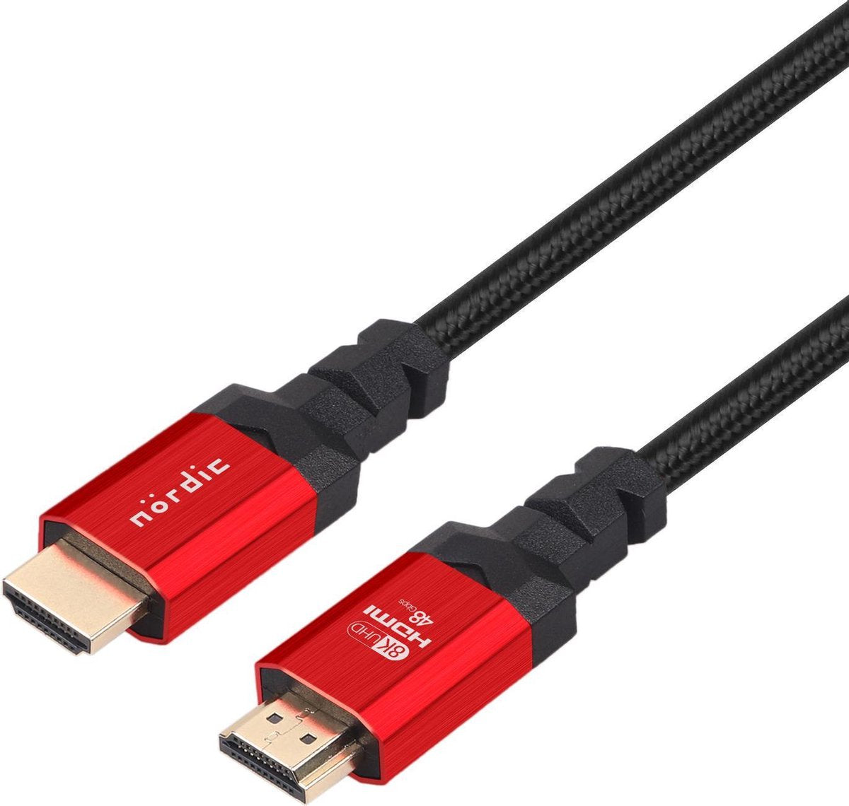 NÖRDIC HDMI-N1023 HDMI Ultra High Speed kabel - Gecertificeerd - 8K 60Hz - 48Gbps - Dynamische HDR eARC ondersteuning - HDMI 2.1 - 2m - Rood/Zwart