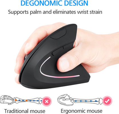 Verticale Muis + Muismat - Ergonomisch Ontworpen voor Rechtshandige - Draadloos - 6 Knoppen - 2000-1200-800 Instelbaar DPI inclusief muismat