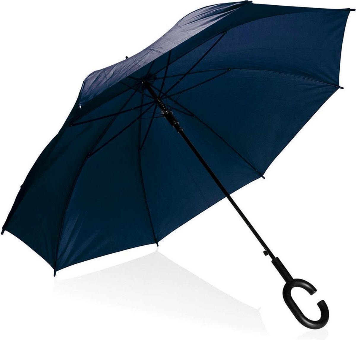 PLATINET PLUCHBL Paraplu met C handvat semi-automatisch polyester donker-blauw