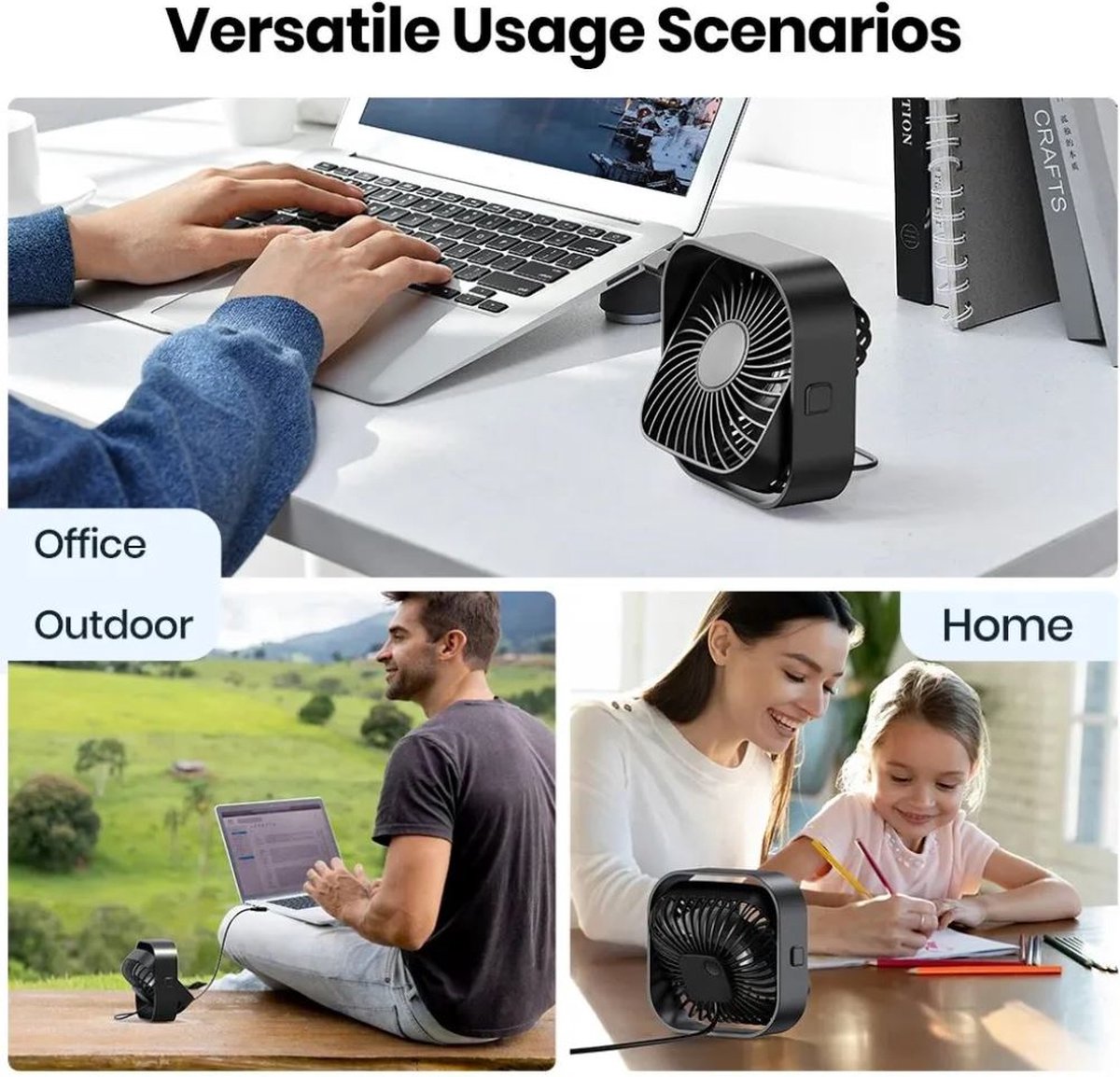 Topk Mini ventilator - USB bureau ventilator - Tafelventilator – Aircooler - 360º - Zwart