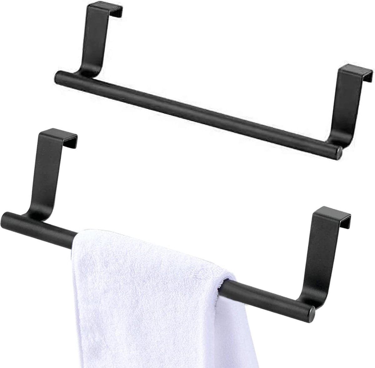 2 stuks keuken handdoekenrek - deurhanger - RVS - 23.5cm - zwart