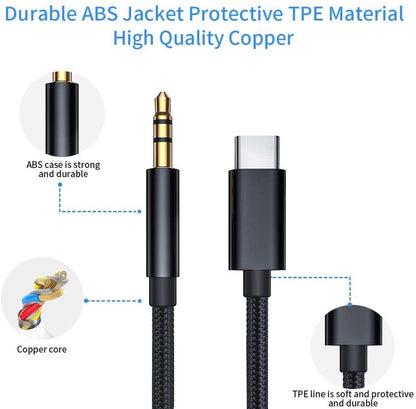 Delmark USB-C naar AUX Kabel - USB-C naar 3.5mm Jack - 100cm - USB Audio Kabel
