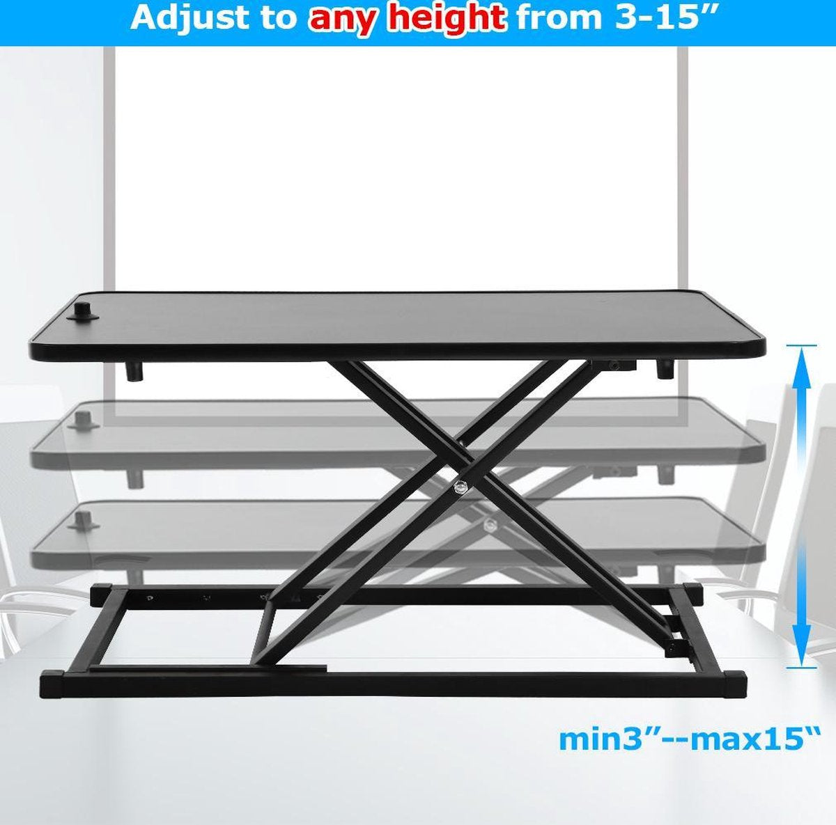 FDW JY-SD52-Black-FDW Verstelbaar sta bureau - 73.66 centimeter - Ergonomisch in hoogte verstelbaar - Zwart