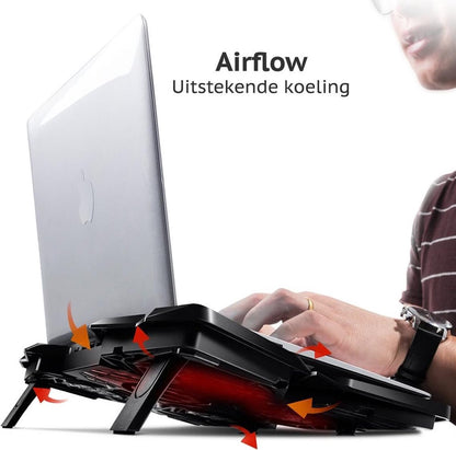 Promate AIRBASE-3.BLACK, Laptop Koeler Cooling Stand | 4 Ventilatoren | Instelbare ventilator snelheid | USB Hub| tot 17 inch (Zwart)