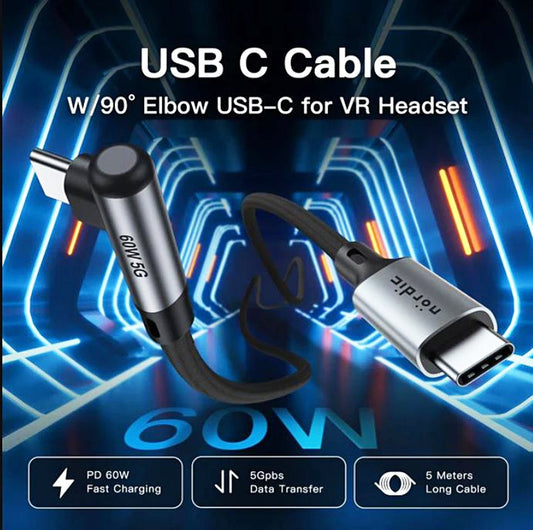 NÖRDIC USB-C to USB-C - USB3.2 Gen1 - Suitable for Oculus Quest / Quest 2 VR glasses - 5m - Black
