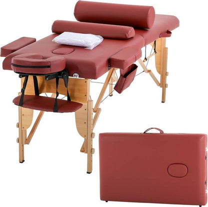 BestMassage MT-482-Burgundy - Massagetafel - lengte 186 cm, hoogte verstelbaar, 2-voudig inklapbaar, gezichtskussen, draagtas en draagbaar - Bordeaux