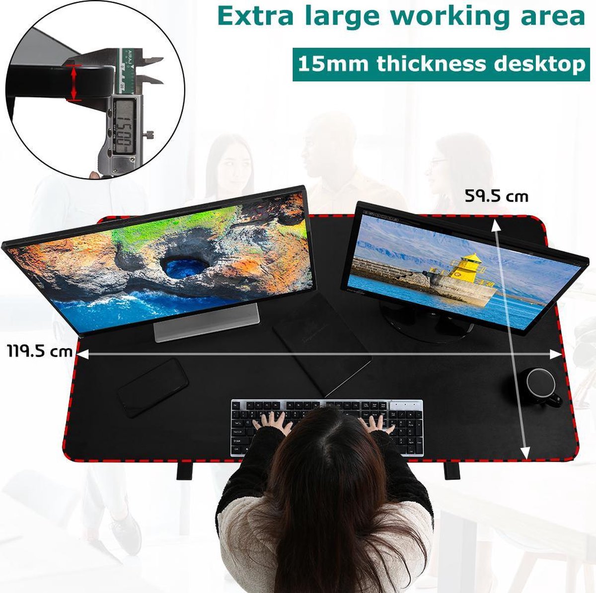 FDW SD-A5280-Black Adjustable standing desk - 120x60 cm - Ergonomic - height adjustable - Black