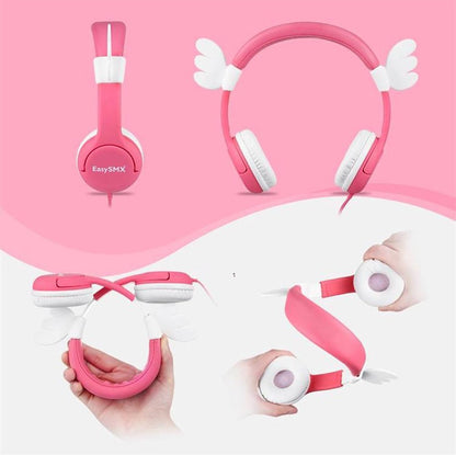 EasySMX KM-WINGS, Kids Headphones with Volume Limit, Headphones for iPod, iPad, iPhone, Android and Mobile Phones, Pink