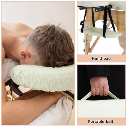 BestMassage MT-296-CREAM, Massage table, portable massage bed, 186 cm, height adjustable, double folding, face pillow, carrying bag and portable, Cream