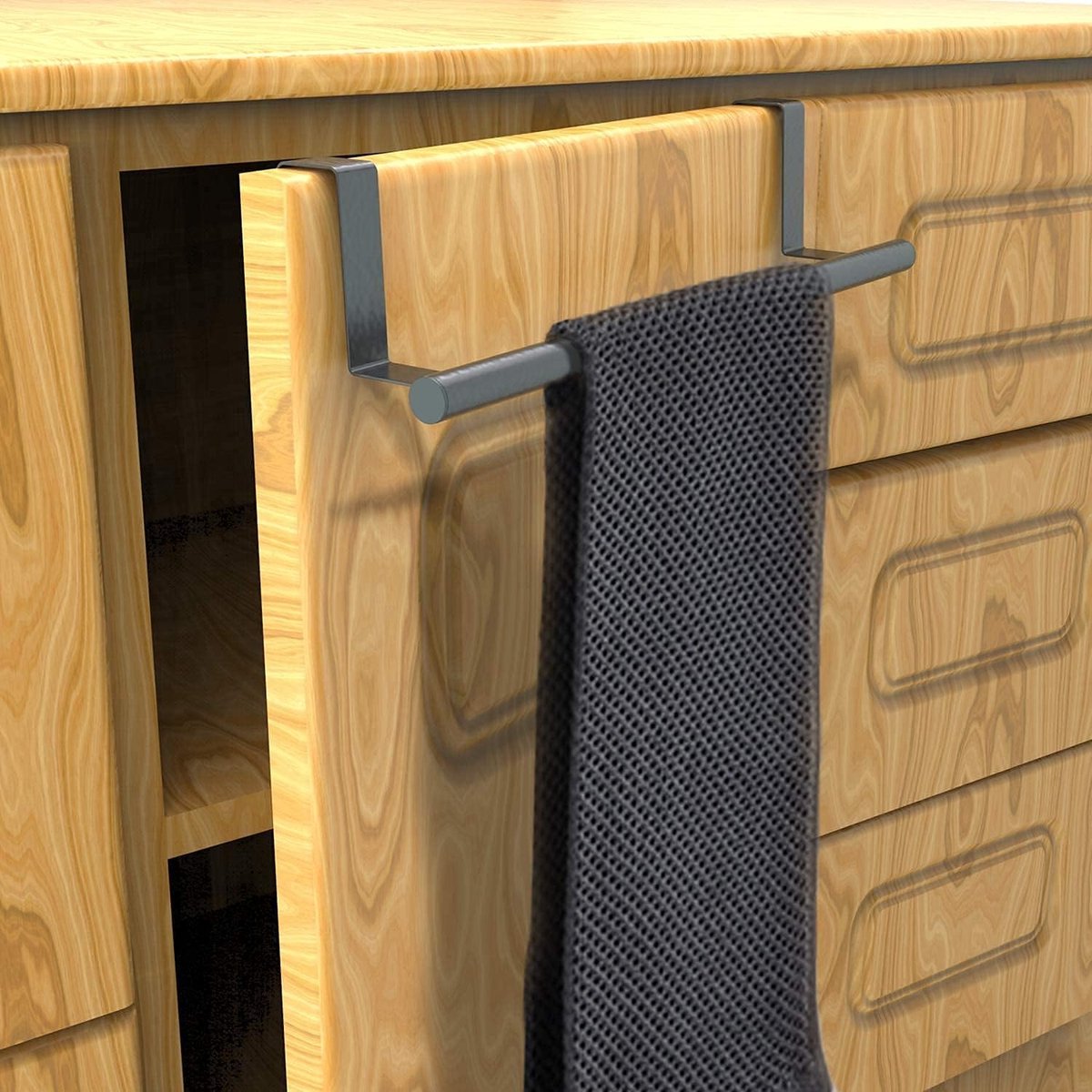 2 stuks keuken handdoekenrek - deurhanger - RVS - 23.5cm - zwart