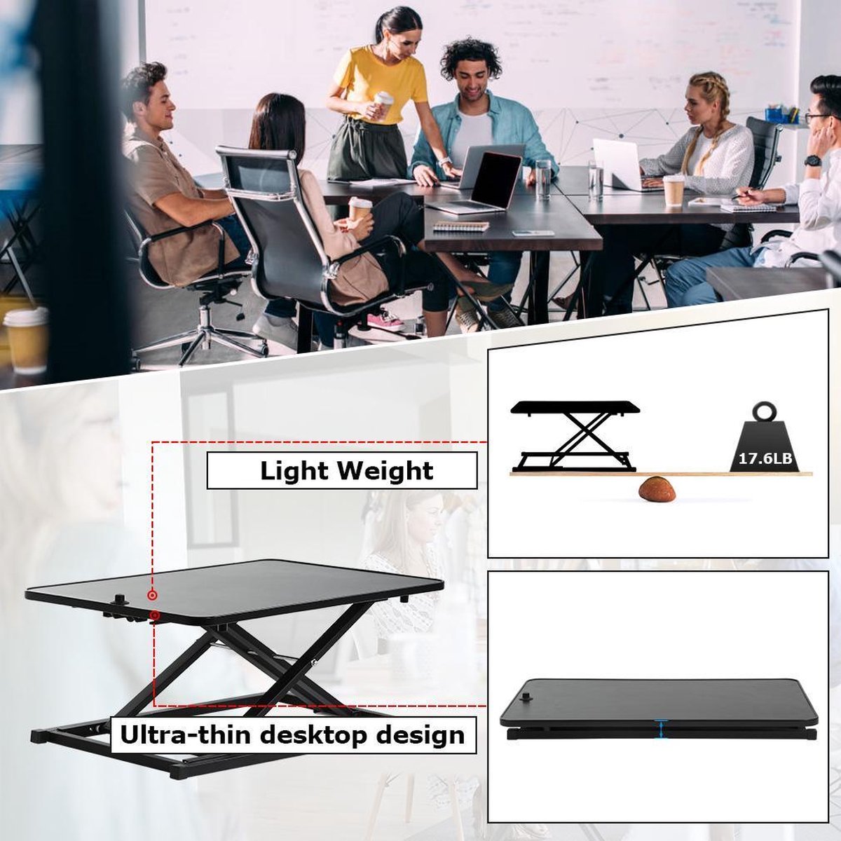 FDW JY-SD52-Black-FDW Verstelbaar sta bureau - 73.66 centimeter - Ergonomisch in hoogte verstelbaar - Zwart