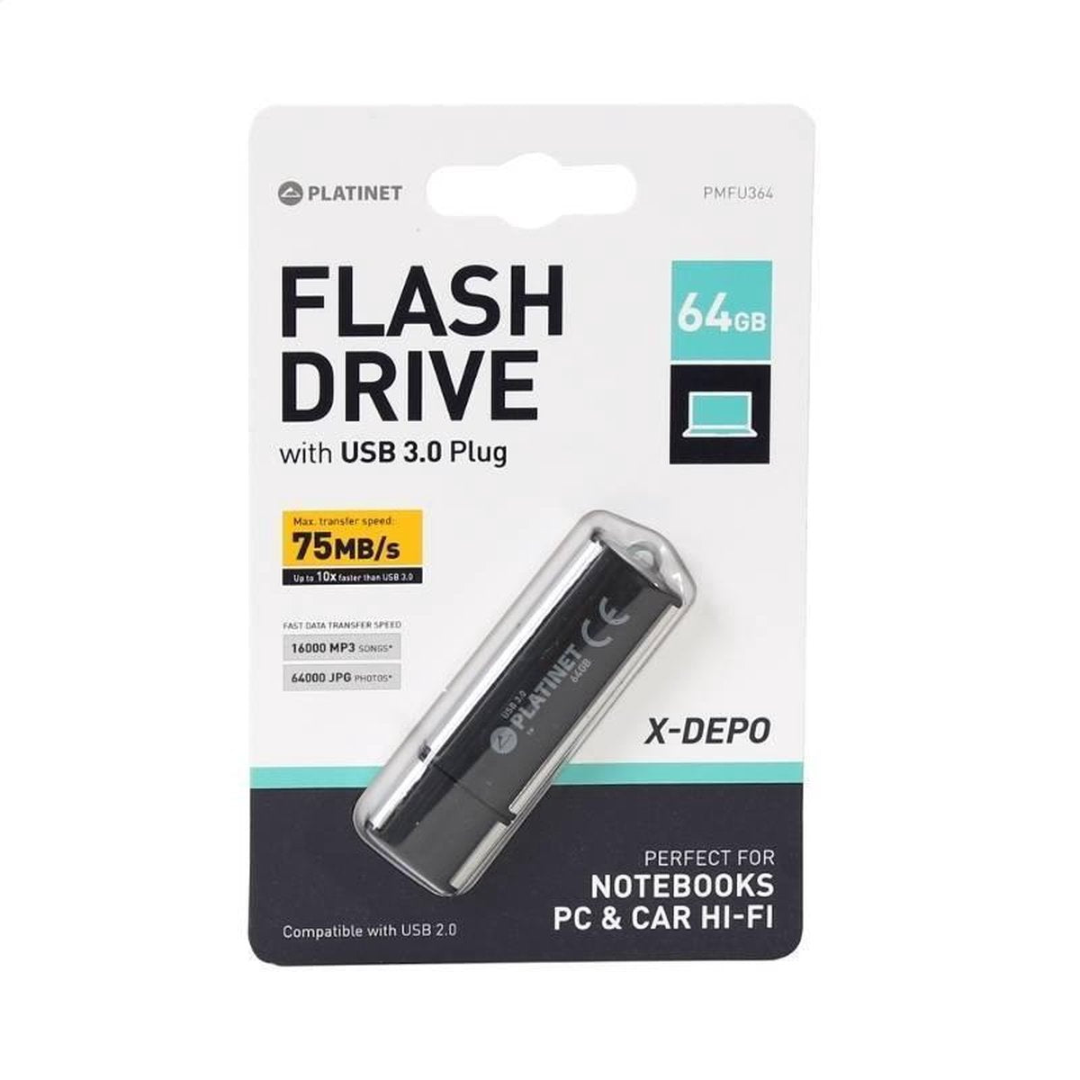 Platinet PMFU364 USB 3.0 flash drive 64GB zwart