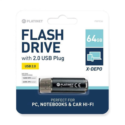 Platinet PMFE64B USB flash drive - 64GB - Zwart