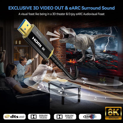 NÖRDIC HDMI-F021 HDMI to HDMI Fiber Optic Cable - 8K 60Hz - 48Gbps - HDMI 2.1 - 20m - Black