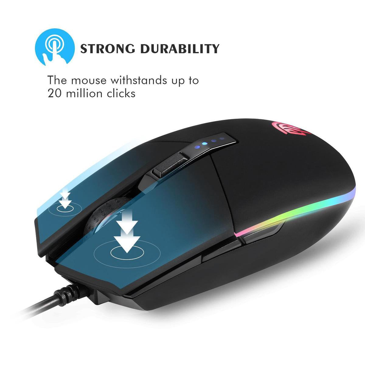 EasySMX V50 USB gaming mouse, RGB LED lighting, 7000 DPI, Wired, black