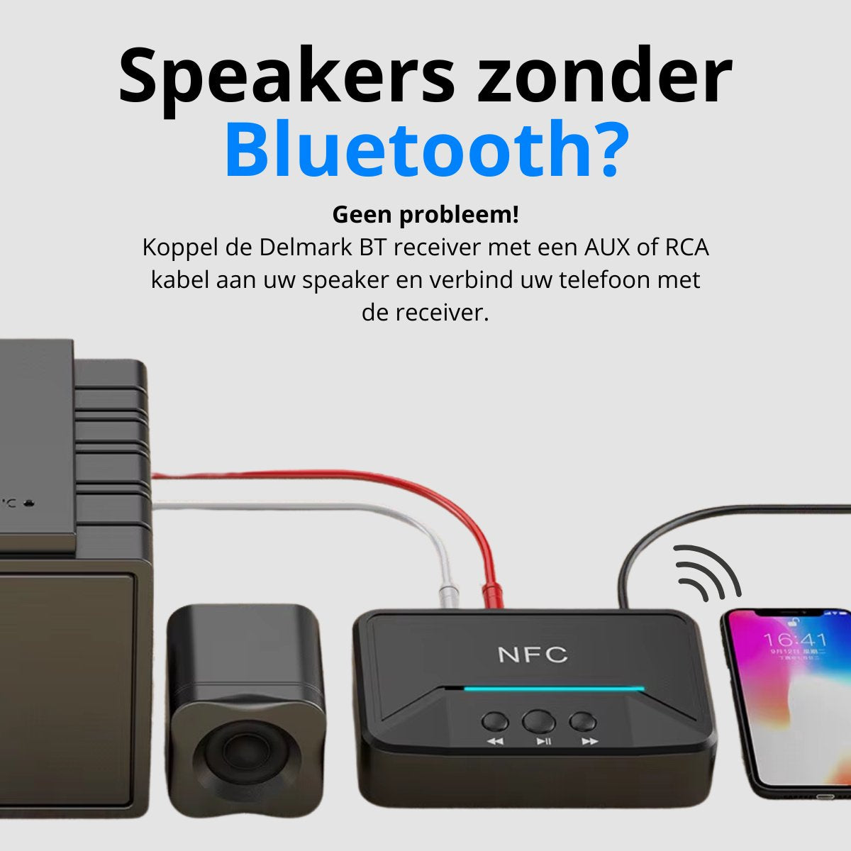 Delmark Bluetooth Ontvanger - BT 5.0 Receiver - 3.5mm AUX jack en RCA uitgang - HiFi Stereo Adapter - Bluetooth naar Aux - Bluetooth naar RCA