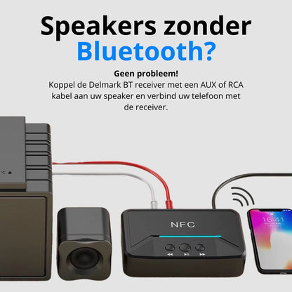Delmark Bluetooth Ontvanger - BT 5.0 Receiver - 3.5mm AUX jack en RCA uitgang - HiFi Stereo Adapter - Bluetooth naar Aux - Bluetooth naar RCA