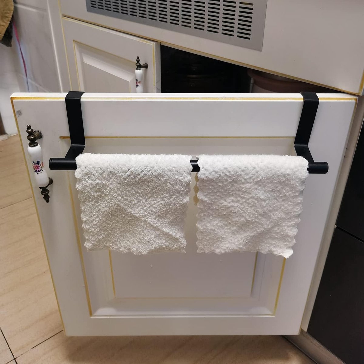 2 stuks keuken handdoekenrek - deurhanger - RVS - 23.5cm - zwart