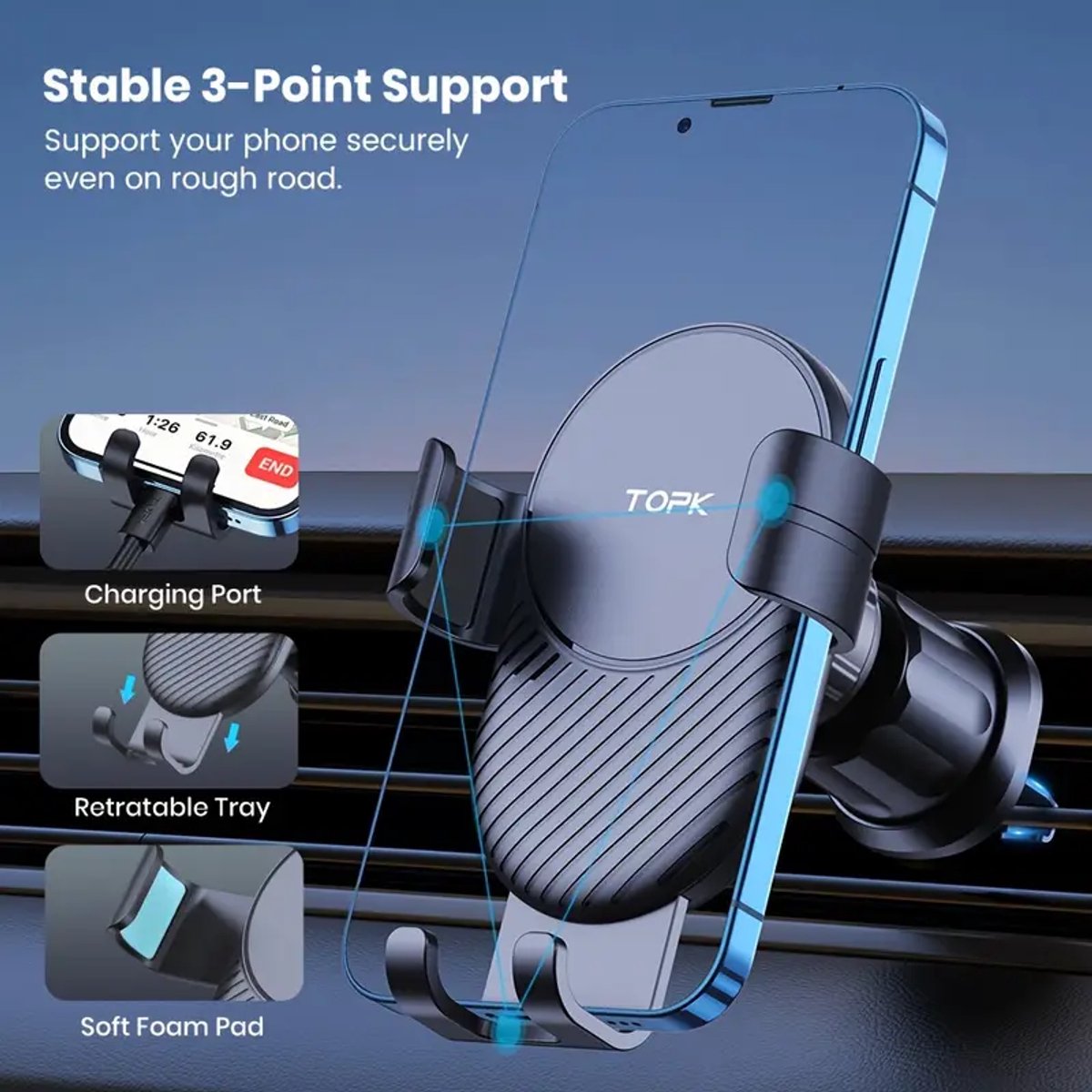 TOPK Auto Telefoonhouder - Air Vent - Ventilatie Houder - 360 rotatie - Universeel