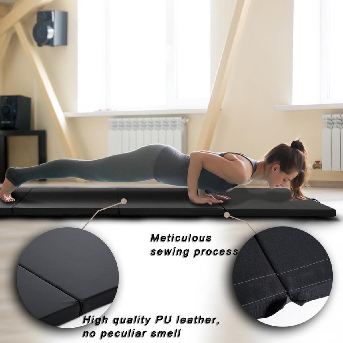 BEST MASSAGE YM-R4-Black Premium Foldable Yoga Mat - 5 cm thick - Black